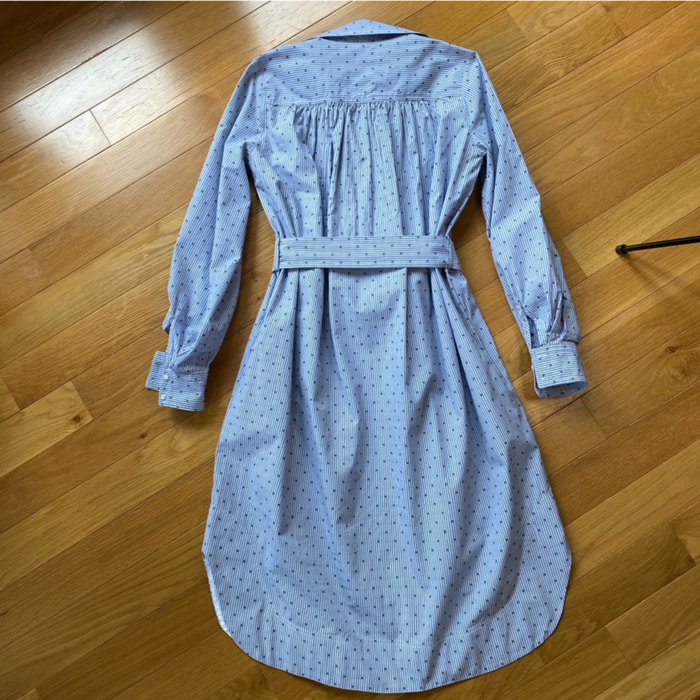 Maje E18RELINO BLEU Blue White Striped Embroidered Belted Dress Size 1 or Small - Picture 3 of 8